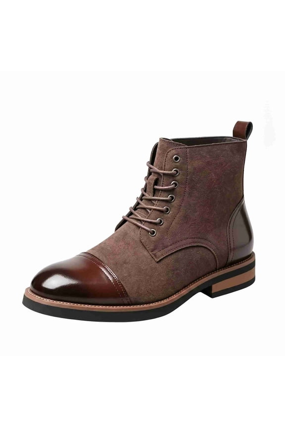 Men's Two-Tone Oxford Boots, Classic Lace-Up Dress Boots with Comfortable Block Heel, Business Casual Chukka Boots for Men, Non-Slip Rubber Sole