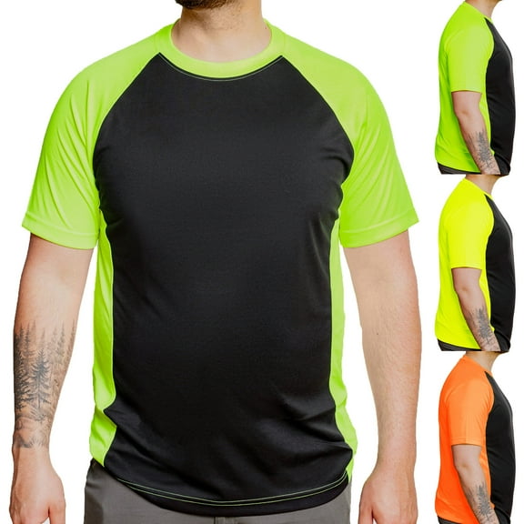 Men's Two Tone Polyester Tee (Medium, Safety Green)
