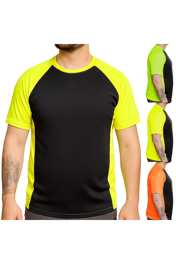Two Tone Performance T-Shirt Men Short Sleeves,100% Polyester Microfiber Crew Neck Tee for Workout, Running, Hiking, Sailing, Swimming, Gym, Outdoor Activities