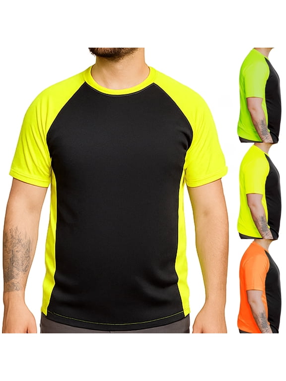 Two Tone Performance T-Shirt Men Short Sleeves,100% Polyester Microfiber Crew Neck Tee for Workout, Running, Hiking, Sailing, Swimming, Gym, Outdoor Activities