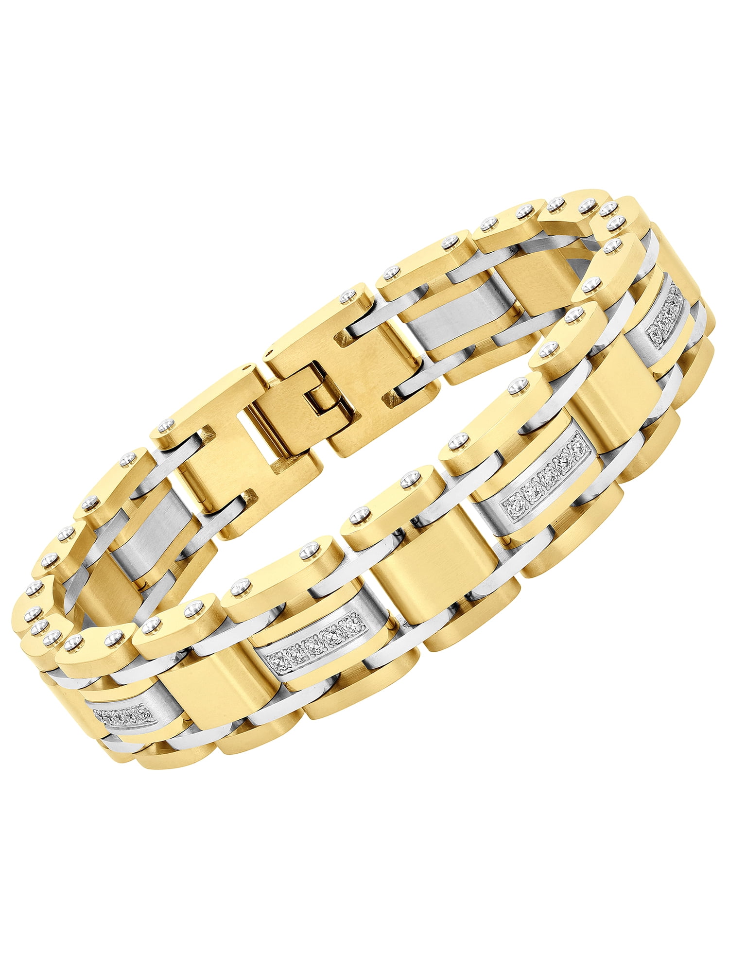 Free Shipping! Men's Stainless Steel Cubic Zirconia Two-Tone