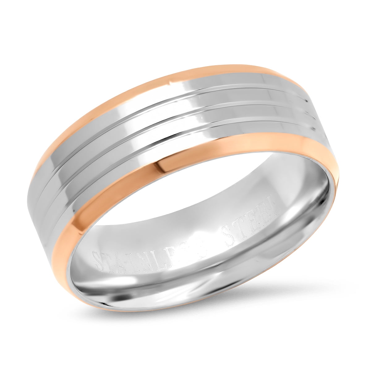 Men's Two Tone Stainless Steel and 18K Rose Gold Plated Ring