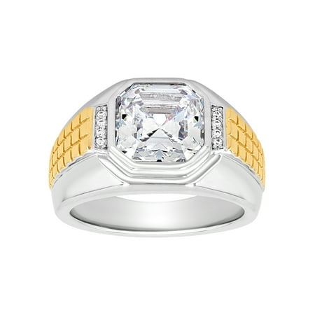 Men's Two-Tone Sterling Silver with 14k Gold Plating Cubic Zirconia Ring