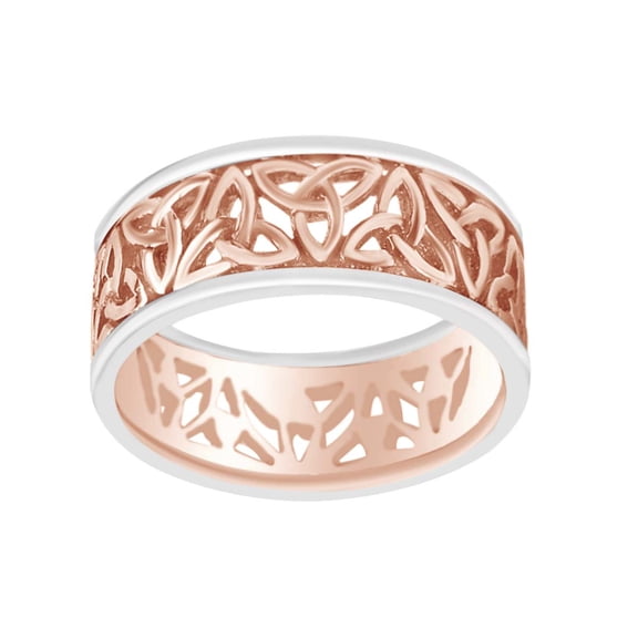AFFY Men's Two Tone Trinity Wedding Band Ring In 14k Solid Rose Gold Ring Size-12