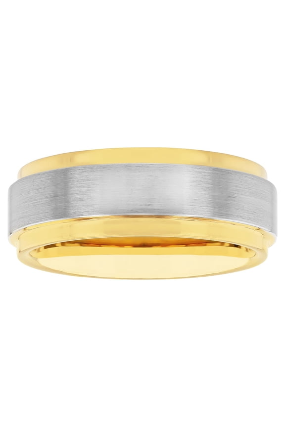 Men's Two-Tone Tungsten Step Edge Satin Wedding Ring by Brilliance Fine Jewelry - Wedding Band