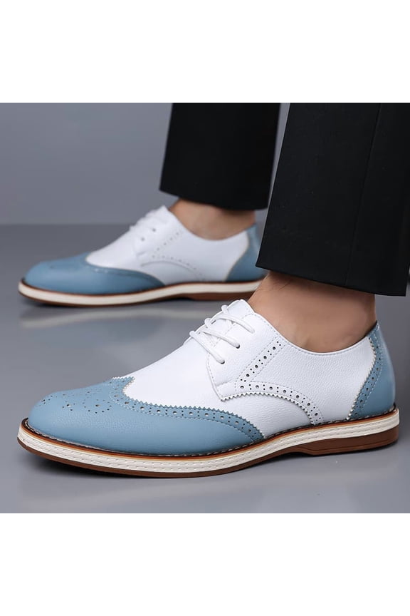 Men's Two-Tone Wingtip Brogue Oxford Shoes - Casual Lace-Up Dress Shoes