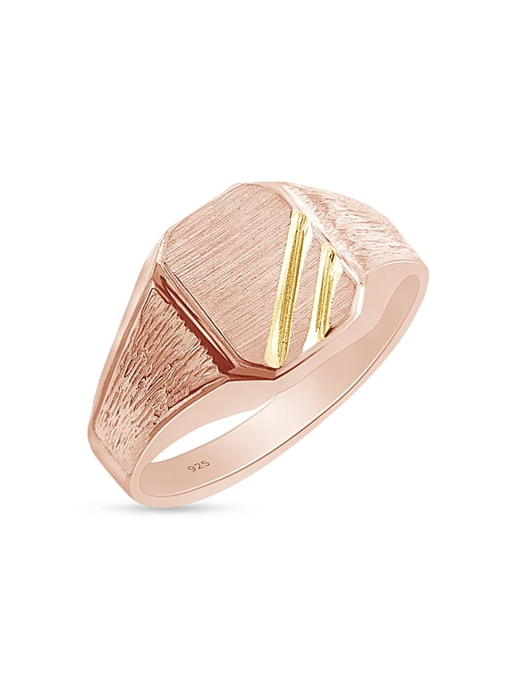 Men's Two-Tone Zeus Signet Ring In 14K Rose Gold Over 925 Sterling Silver, Ring Size 11