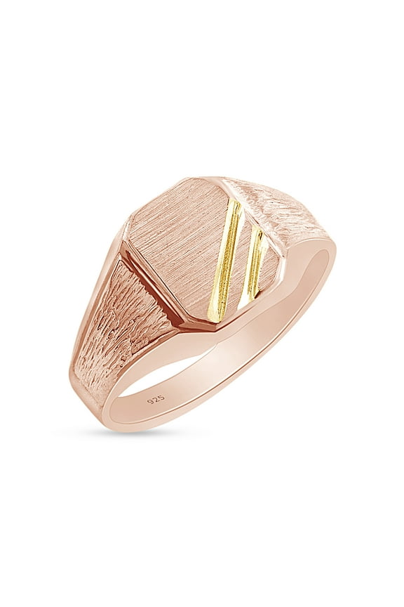 Men's Two-Tone Zeus Signet Ring In 14K Rose Gold Over 925 Sterling Silver, Ring Size 11