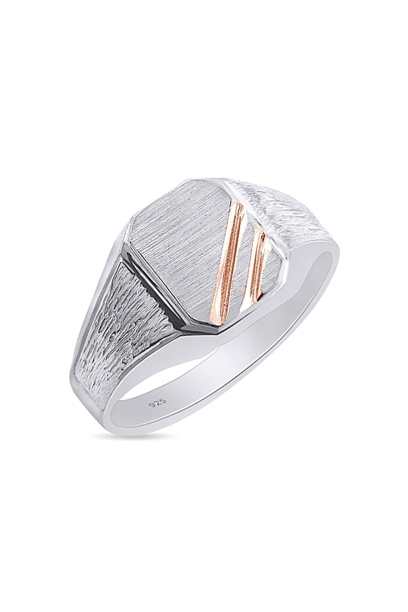 Men's Two-Tone Zeus Signet Ring In 14K White Gold Over 925 Sterling Silver, Ring Size 7.5