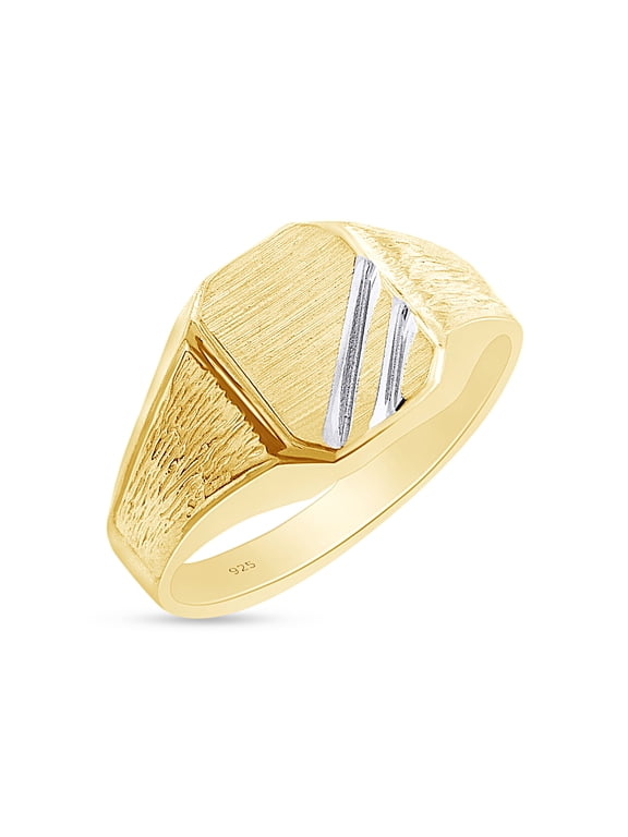 Men's Two-Tone Zeus Signet Ring In 14K Yellow Gold Over 925 Sterling Silver, Ring Size 7