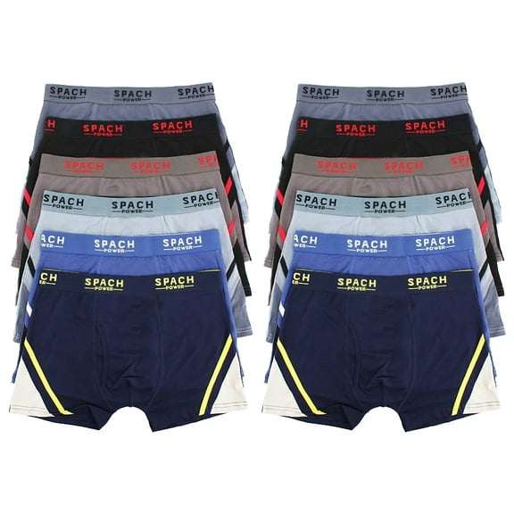 Men's Two Toned Comfort Stretch Boxer Brief Breathable Underwear Pack of 12 (S)