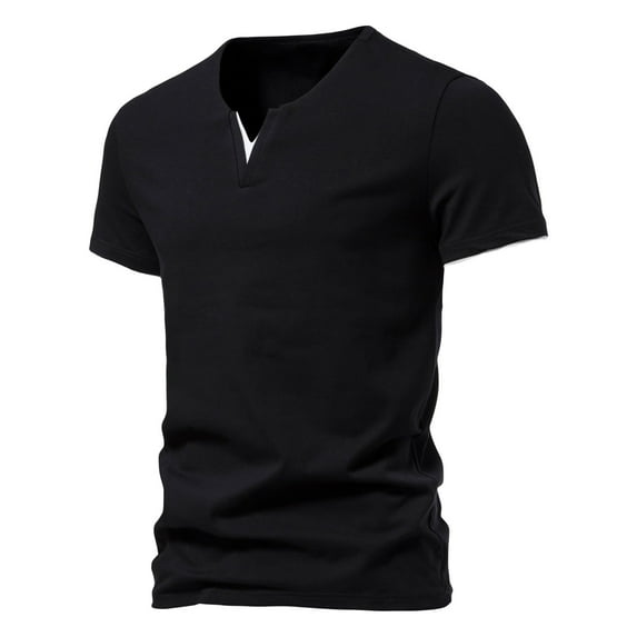 Men's Two V Neck Solid Color Short Sleeve T-Shirt - Casual Sports Top, Polyester, Unisex Fashion Design, All Seasons