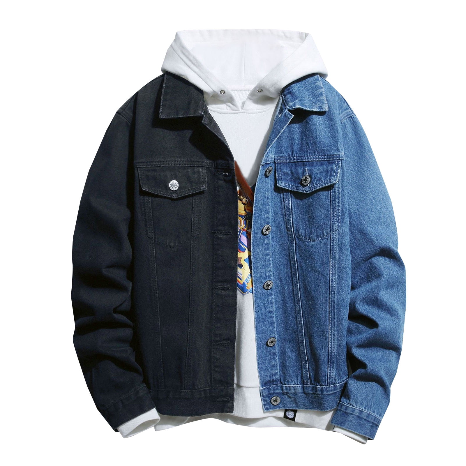 Men's Jacquard Denim Jacket Loose Top Autumn Distressed Denim Jacket