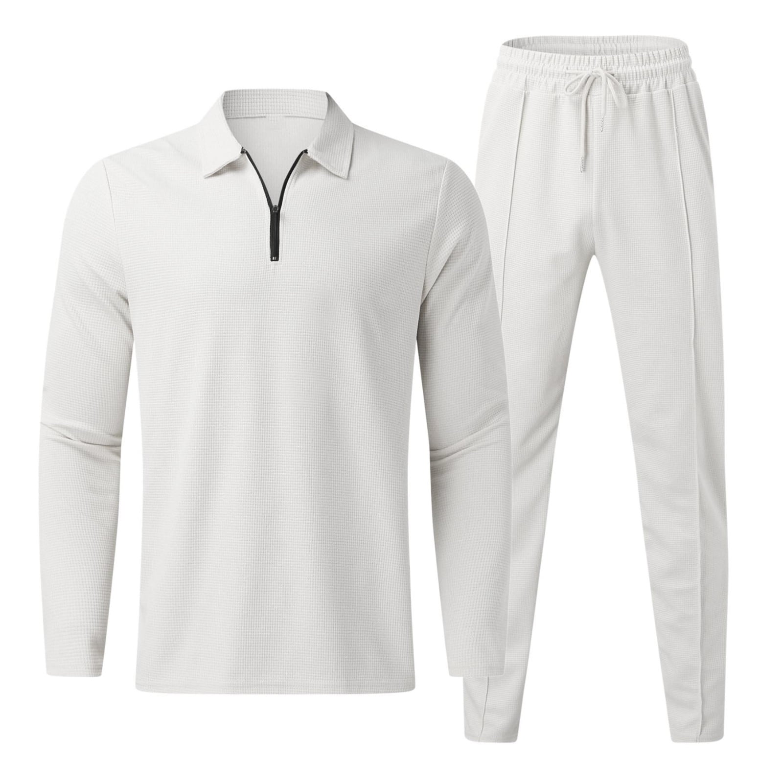 Wyongtao Men Casual Solid Turndown Sports Suit Zip Long Sleeve Trousers  Two-Piece Tracksuit White XXXXL - Walmart.com