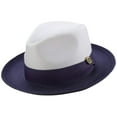 thumbnail image 1 of Men's Two-tone Pinch Hat Wide Brim Matching Grosgrain Ribbon Straw Fedora in D. Purple H-47, 1 of 1