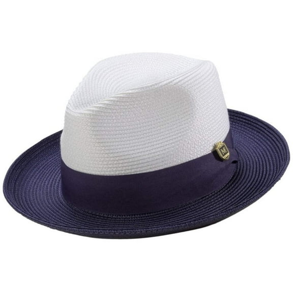 Men's Two-tone Pinch Hat Wide Brim Matching Grosgrain Ribbon Straw Fedora in D. Purple H-47