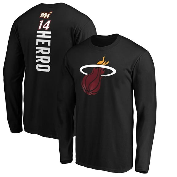 Men's Tyler Herro Black Miami Heat Playmaker Team Name & Number Long Sleeve T-Shirt