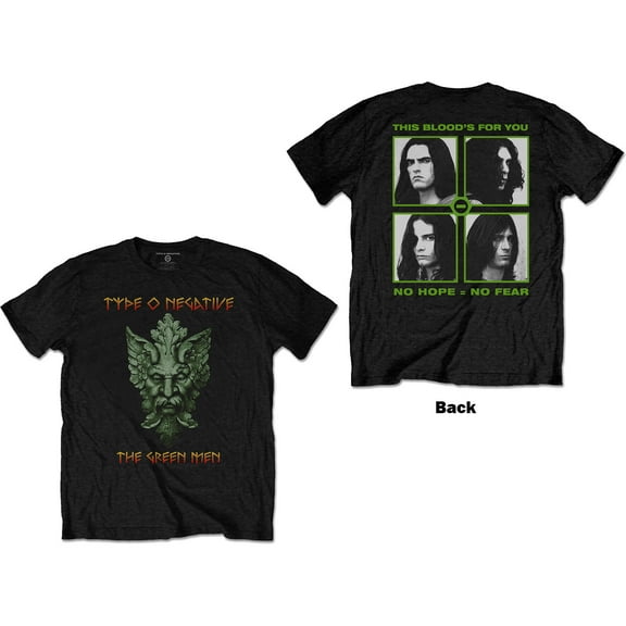 Men's Type O Negative Green Man (Back Print) Slim Fit T-shirt Large Black
