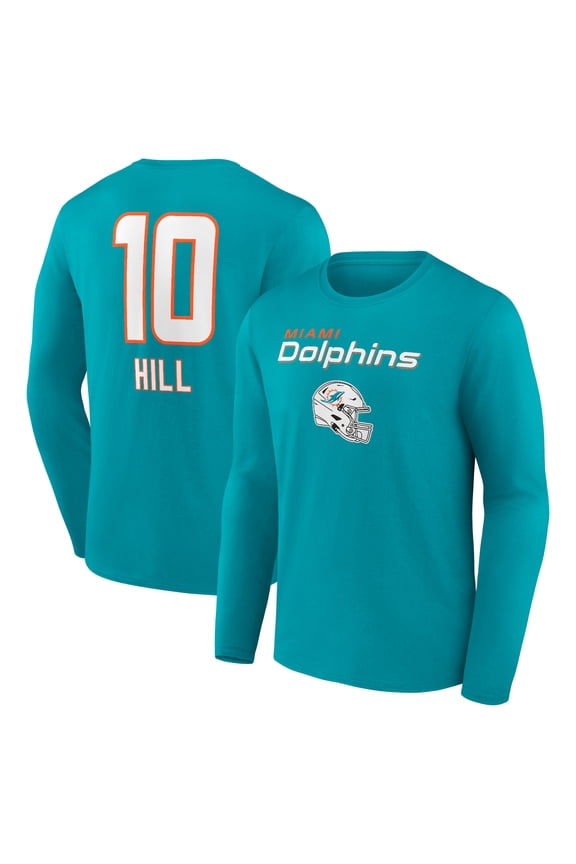 Men's Tyreek Hill Aqua Miami Dolphins Team Wordmark Player Name & Number Long Sleeve T-Shirt