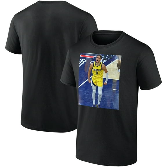 Men's Tyrese Haliburton Black Indiana Pacers Game Frames T-Shirt