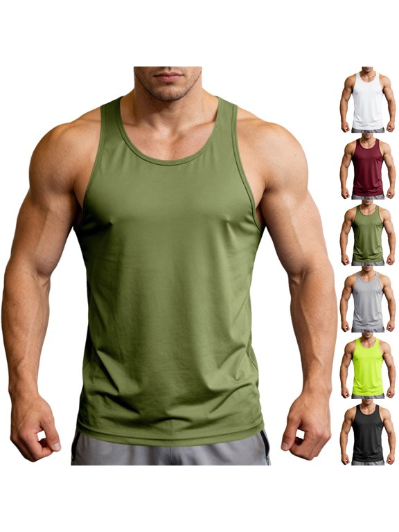 Men's U-Neck Tank Top for Fitness and Bodybuilding, Solid Color Blank Sleeveless Vest for Summer Training, Workout Base Layer Gym T-Shirt White M