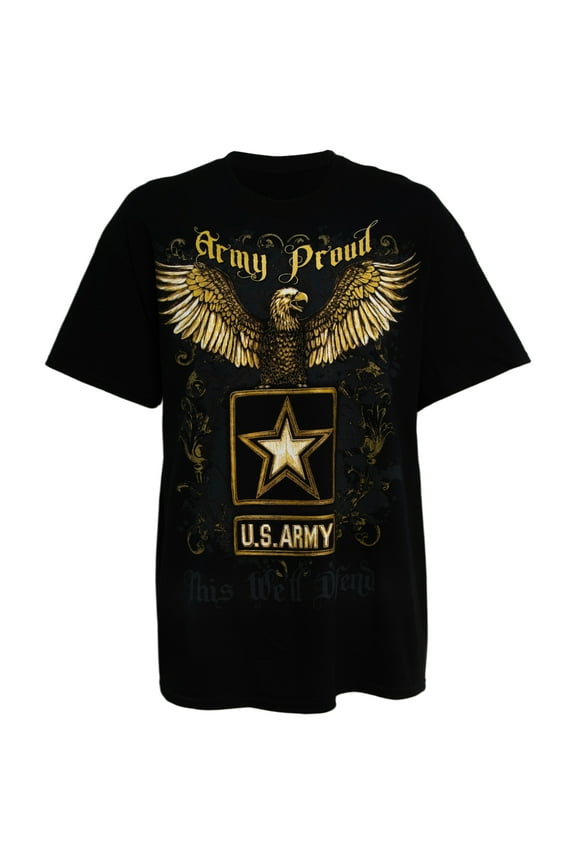U.S. Army Logo "Army Proud" Men's Graphic Print T-Shirt in Black, XXL