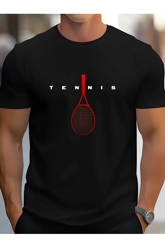 Men's U.S. Open Tennis Collection T-Shirt - 2025 New Design Compatible for Tennis Tournaments & Casual Wear - -Fit Round Neck Athletic Top with Tennis Racket & Print
