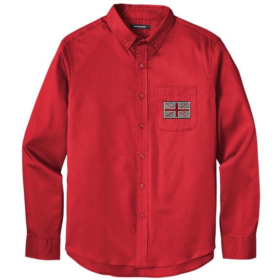 Men's UK UNION JACK PATCH Twill Shirt with Pocket, 2XL Rich Red