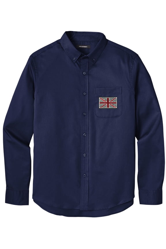 Men's UK UNION JACK PATCH Twill Shirt with Pocket, 3XL Navy Blue