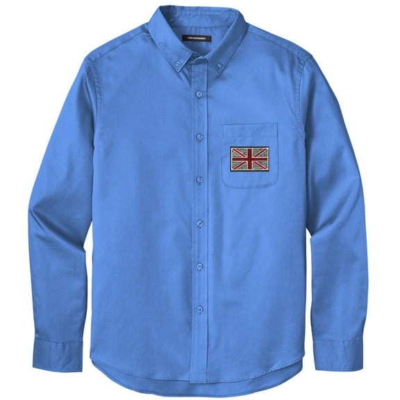 Men's UK UNION JACK PATCH Twill Shirt with Pocket, 4XL Ultramarine Blue