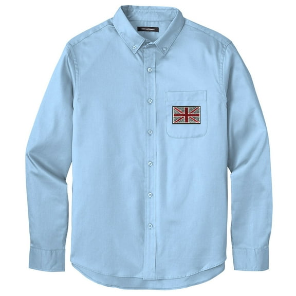 Men's UK UNION JACK PATCH Twill Shirt with Pocket, Small Cloud Blue