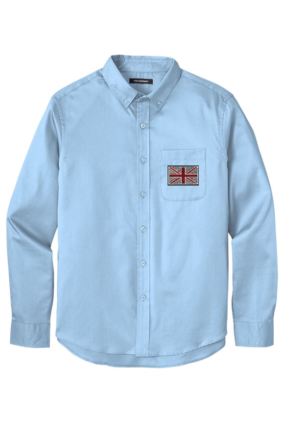 Men's UK UNION JACK PATCH Twill Shirt with Pocket, Small Cloud Blue