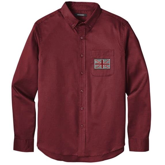 Men's UK UNION JACK PATCH Twill Shirt with Pocket, XL Burgundy