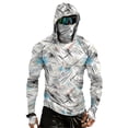 thumbnail image 1 of Men's UPF 50+ Camo Sun Hoodie, Raglan Colorblock Long Sleeve Uv Protection Hooded Fishing Shirt, Lightweight Quick Dry Polyester Dark Gray S, 1 of 5