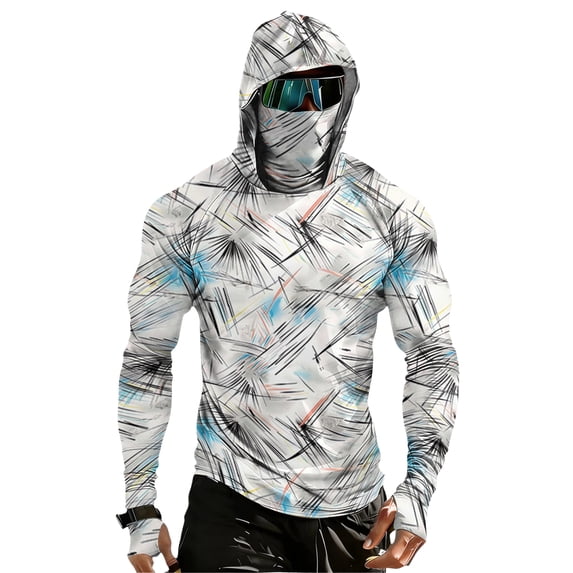 Men's UPF 50+ Camo Sun Hoodie, Raglan Colorblock Long Sleeve Uv Protection Hooded Fishing Shirt, Lightweight Quick Dry Polyester Dark Gray S