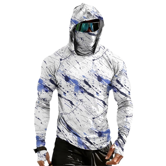 Men's UPF 50+ Camo Sun Hoodie, Raglan Colorblock Long Sleeve Uv Protection Hooded Fishing Shirt, Lightweight Quick Dry Polyester Light Purple S