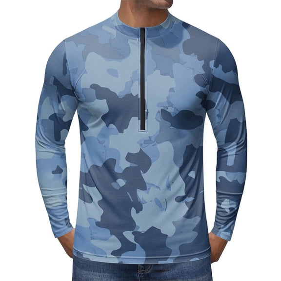 Men's UPF 50+ Cycling Jersey Long Sleeve Bike Shirt, Moisture Wicking Quick Dry Alt Print Cycling Clothing for Road Riding Blue L
