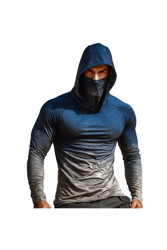 Men's UPF 50+ Drop Shoulder Hooded Long Sleeve Sun Protection Shirt, Camo Print Lightweight Outdoor Pullover for Hiking, Fishing and Beach Activities