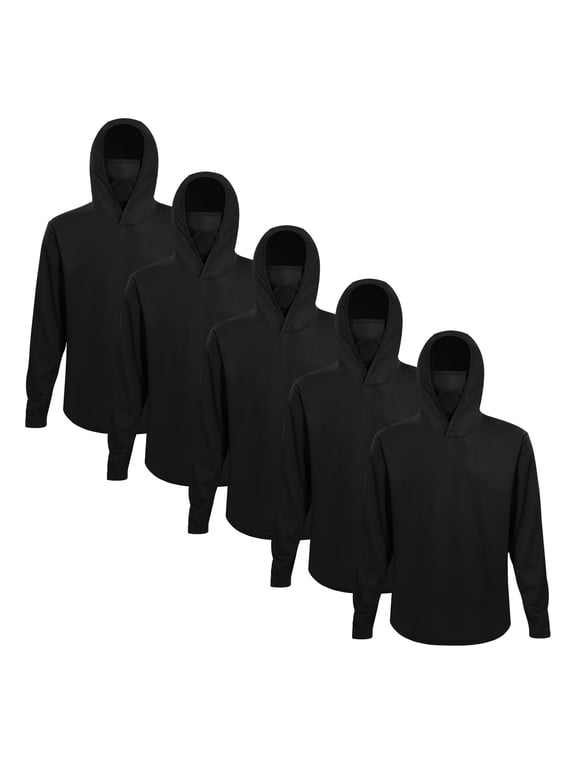 Men's UPF 50 Dry Fit Sun Protection Hooded Long Sleeve Shirts, Gym Construction Work Performance Shirts with Built-in Face Mask