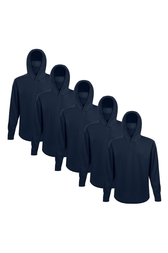 Men's UPF 50 Dry Fit Sun Protection Hooded Long Sleeve Shirts, Gym Construction Work Performance Shirts with Built-in Face Mask