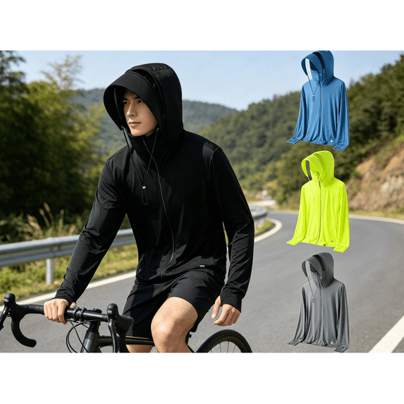 Men’s UPF 50+ Fishing Hoodie, Full Coverage Sun Protection Fishing Shirt with Face Mask for Anglers Big and Tall Size XS-3XL Yellow