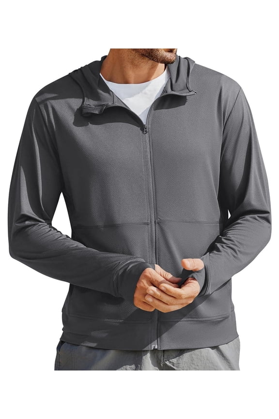 Men's UPF 50+ Full Zip Up Sun Protection Hoodie Jacket Long Sleeve Lightweight UV Shirts for Men Hiking Fishing