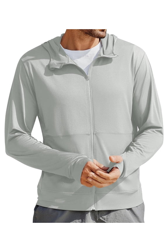 Men's UPF 50+ Full Zip Up Sun Protection Hoodie Jacket Long Sleeve Lightweight UV Shirts for Men Hiking Fishing
