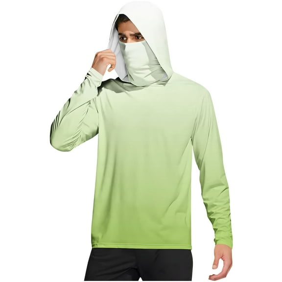Men's UPF 50+ Gradient Fishing Hoodie – Long Sleeve Sun Shirt with Mask & Thumbholes, Cooling Rash Guard for Hiking/Swimming, Lightweight Quick-Dry Shirt