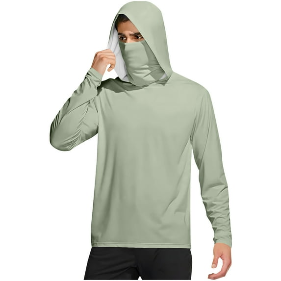 Men's UPF 50+ Hooded Fishing Shirt with Mask – Lightweight UV Protection Long Sleeve Rash Guard, Cooling Hoodie for Outdoor Sports