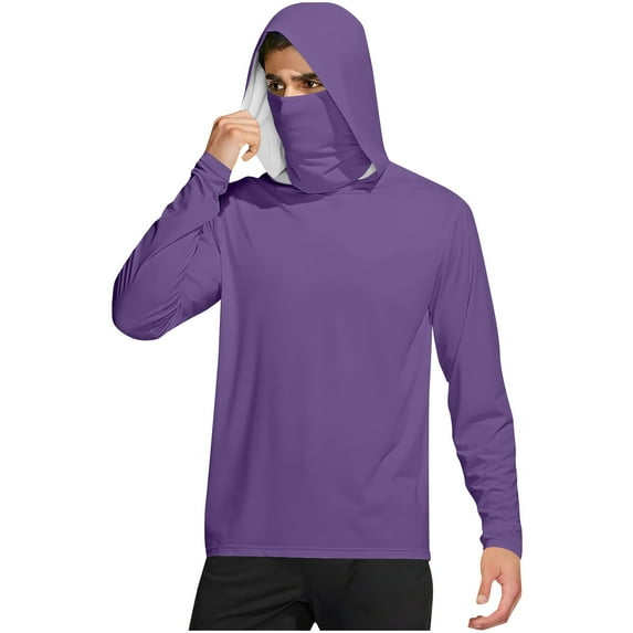 Men's UPF 50+ Hooded Fishing Shirt with Mask – Lightweight UV Protection Long Sleeve Rash Guard, Cooling Hoodie for Outdoor Sports
