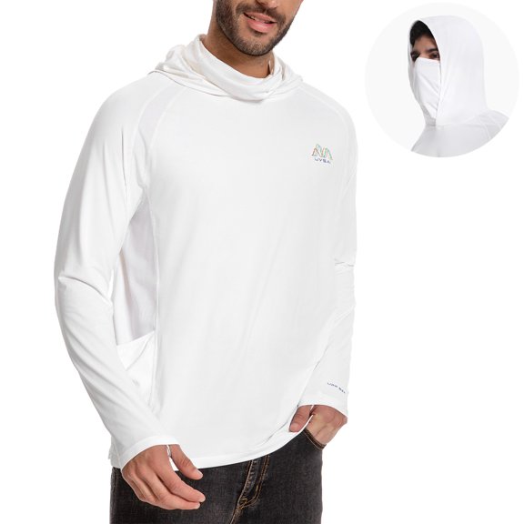 Men’s UPF 50+ Hoodie Shirt with Mask Long Sleeve Permanent UV Sun Protection Neck Gaiter Performance T for Outdoor