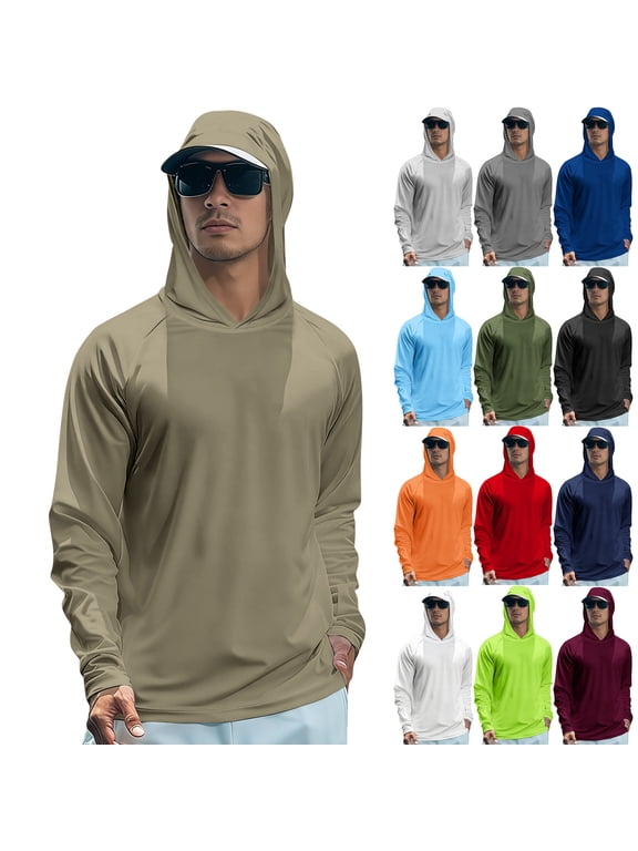 Men's UPF 50+ Long Sleeve Hooded Shirt Quick Dry Performance Fishing Hiking Top Lightweight Sun Protection Pullover Outdoor Athletic T-Shirt Army Green XXL