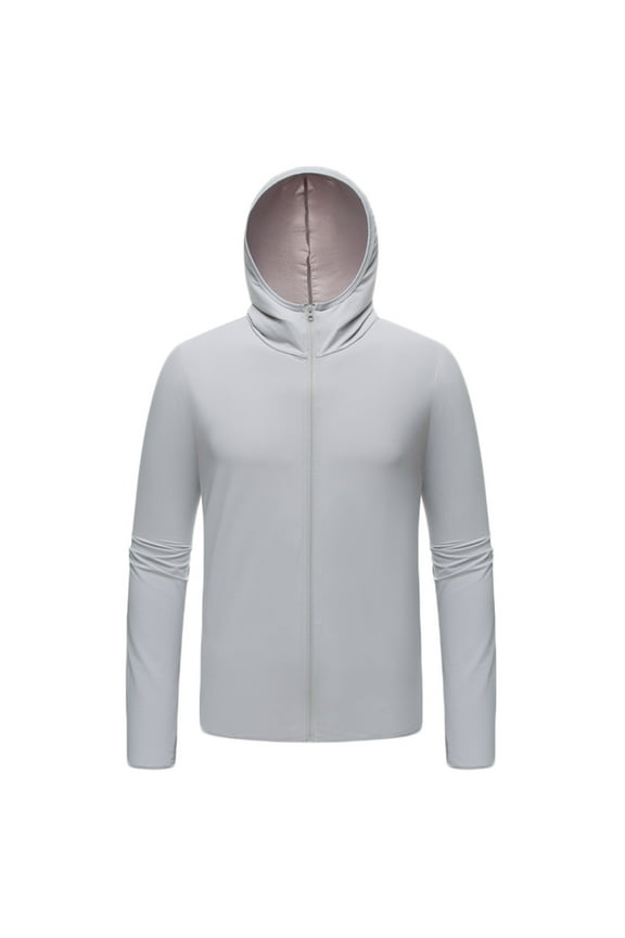 Men's UPF 50+ Long Sleeve Sun Protection Hoodie, Zip Front Performance UV/SPF Shirt, Lightweight Running Fishing Shirts Big & Tall