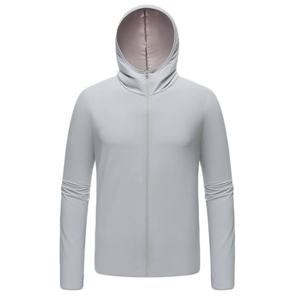 Men's UPF 50+ Long Sleeve Sun Protection Hoodie, Zip Front Performance UV/SPF Shirt, Lightweight Running Fishing Shirts Big & Tall